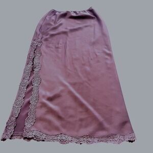 Wild Fable Mauve Purple Satin Lace Trim Side Slit Maxi Slip Skirt XXS VN1973322